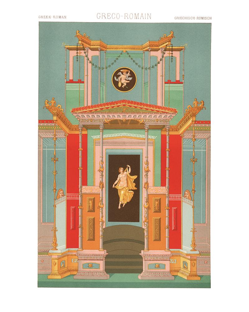 Vintage Illustration of Colored lithographs of historic designs taken from fabrics, frescoes, manuscripts, mosaics, and architectures around the world were turned into lithographs Vintage Illustration of Colored lithographs of historic designs taken from fabrics, frescoes, manuscripts, mosaics, and…
