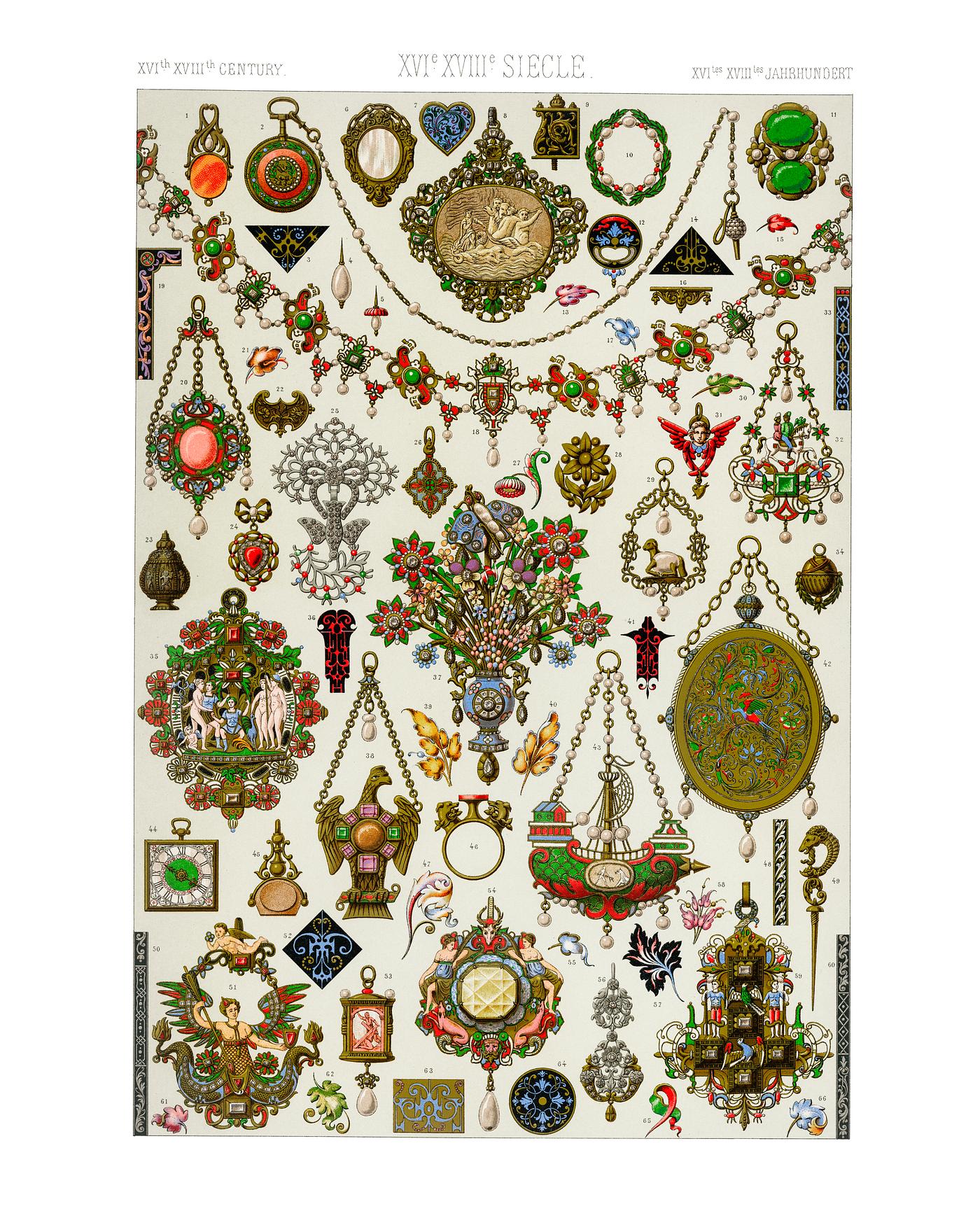 Vintage illustration of Colored lithographs of historic designs taken from fabrics, frescoes, manuscripts, mosaics Vintage illustration of Colored lithographs of historic designs taken from fabrics, frescoes, manuscripts, mosaics