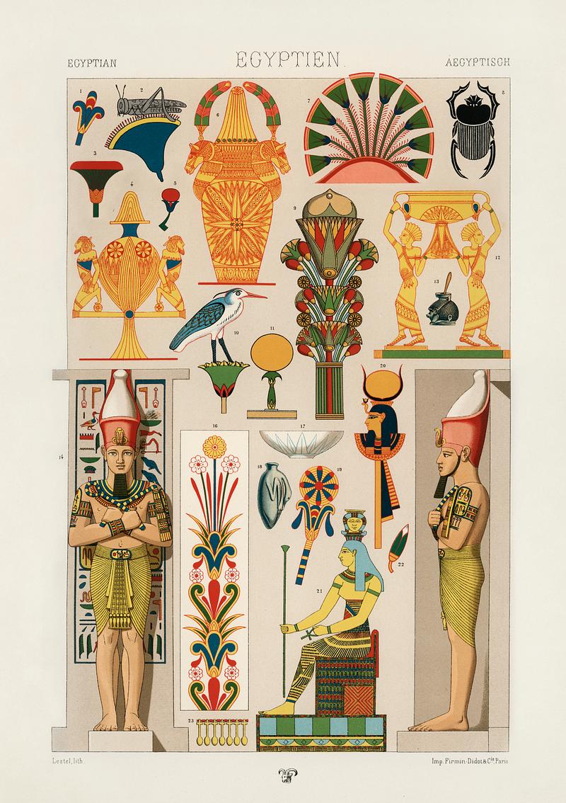 Egyptian pattern from L'ornement Polychrome (1888) by Albert Racinet (1825–1893). Digitally enhanced from our own original 1888 edition. Egyptian pattern from L'ornement Polychrome (1888) by Albert Racinet (1825–1893). Digitally enhanced from our own…