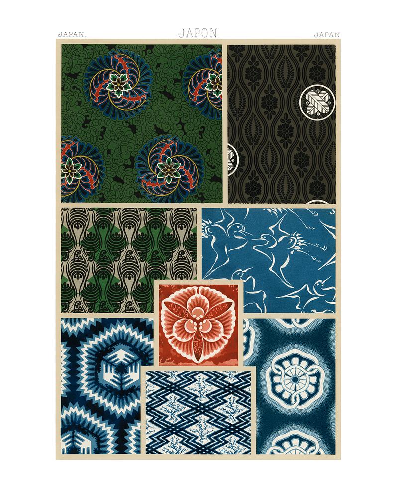 Vintage illustration of Colored lithographs of historic designs taken from fabrics, frescoes, manuscripts, mosaics Vintage illustration of Colored lithographs of historic designs taken from fabrics, frescoes, manuscripts, mosaics