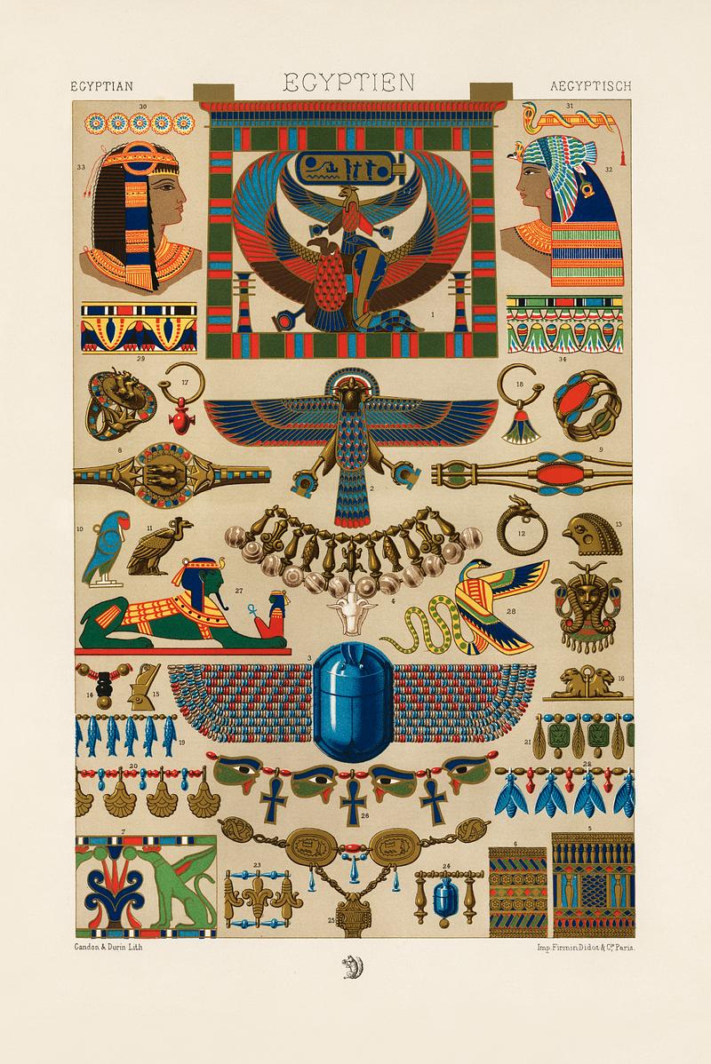 Egyptian pattern from L'ornement Polychrome (1888) by Albert Racinet (1825–1893). Digitally enhanced from our own original 1888 edition. Egyptian pattern from L'ornement Polychrome (1888) by Albert Racinet (1825–1893). Digitally enhanced from our own…