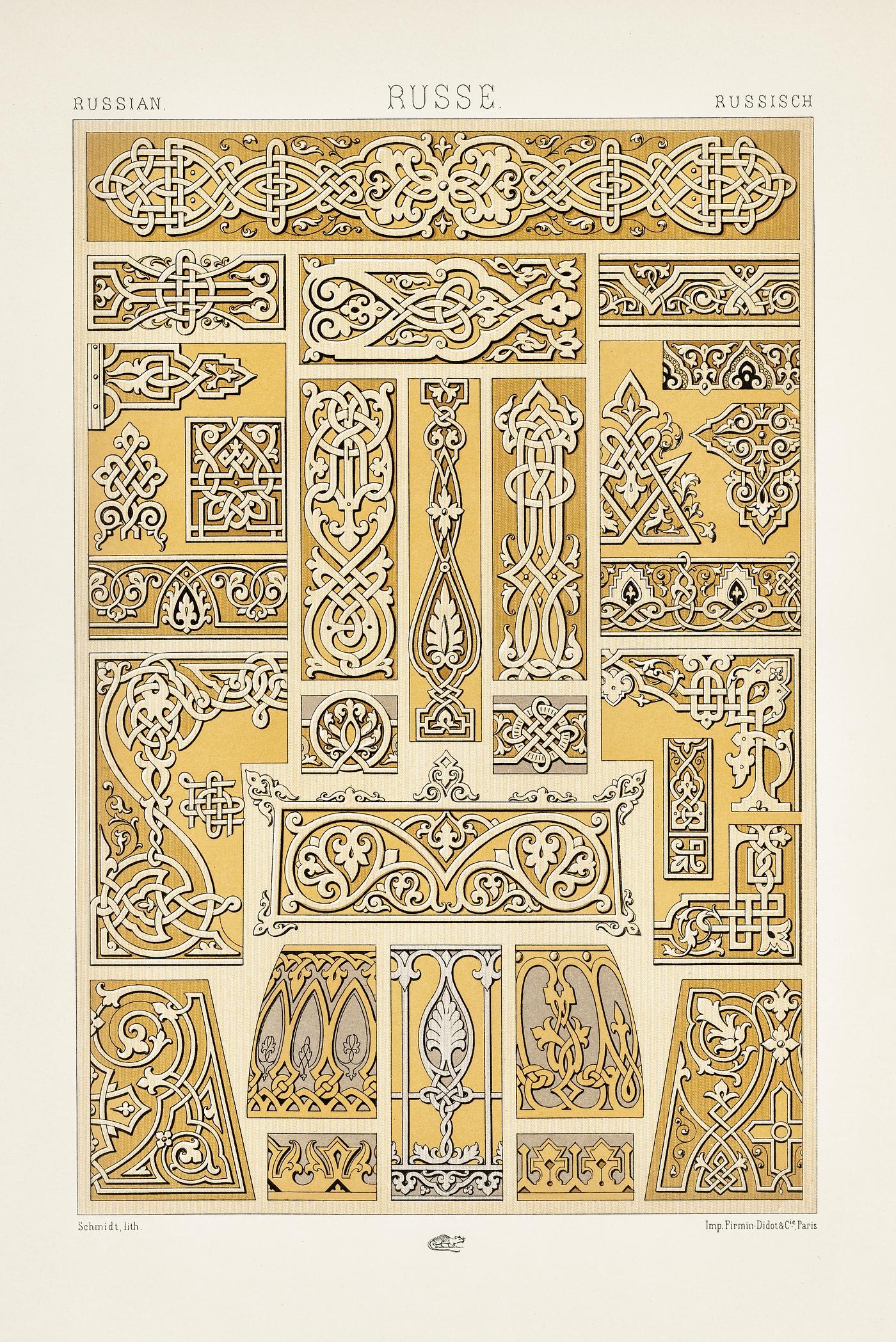 Russian pattern from L'ornement Polychrome (1888) by Albert Racinet (1825–1893). Digitally enhanced from our own... Russian pattern from L'ornement Polychrome (1888) by Albert Racinet (1825–1893). Digitally enhanced from our own...