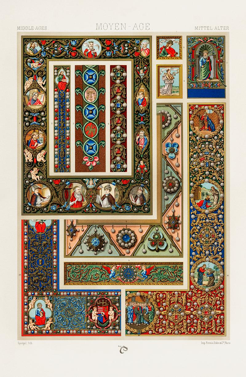 Middle-Ages pattern from L'ornement Polychrome (1888) by Albert Racinet (1825–1893). Digitally enhanced from our own original 1888 edition. Middle-Ages pattern from L'ornement Polychrome (1888) by Albert Racinet (1825–1893). Digitally enhanced from our own…