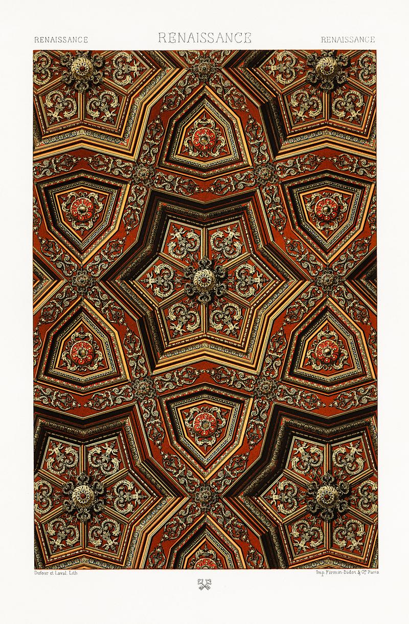 Renaissance pattern from L'ornement Polychrome (1888) by Albert Racinet (1825–1893). Digitally enhanced from our own original 1888 edition. Renaissance pattern from L'ornement Polychrome (1888) by Albert Racinet (1825–1893). Digitally enhanced from our own…