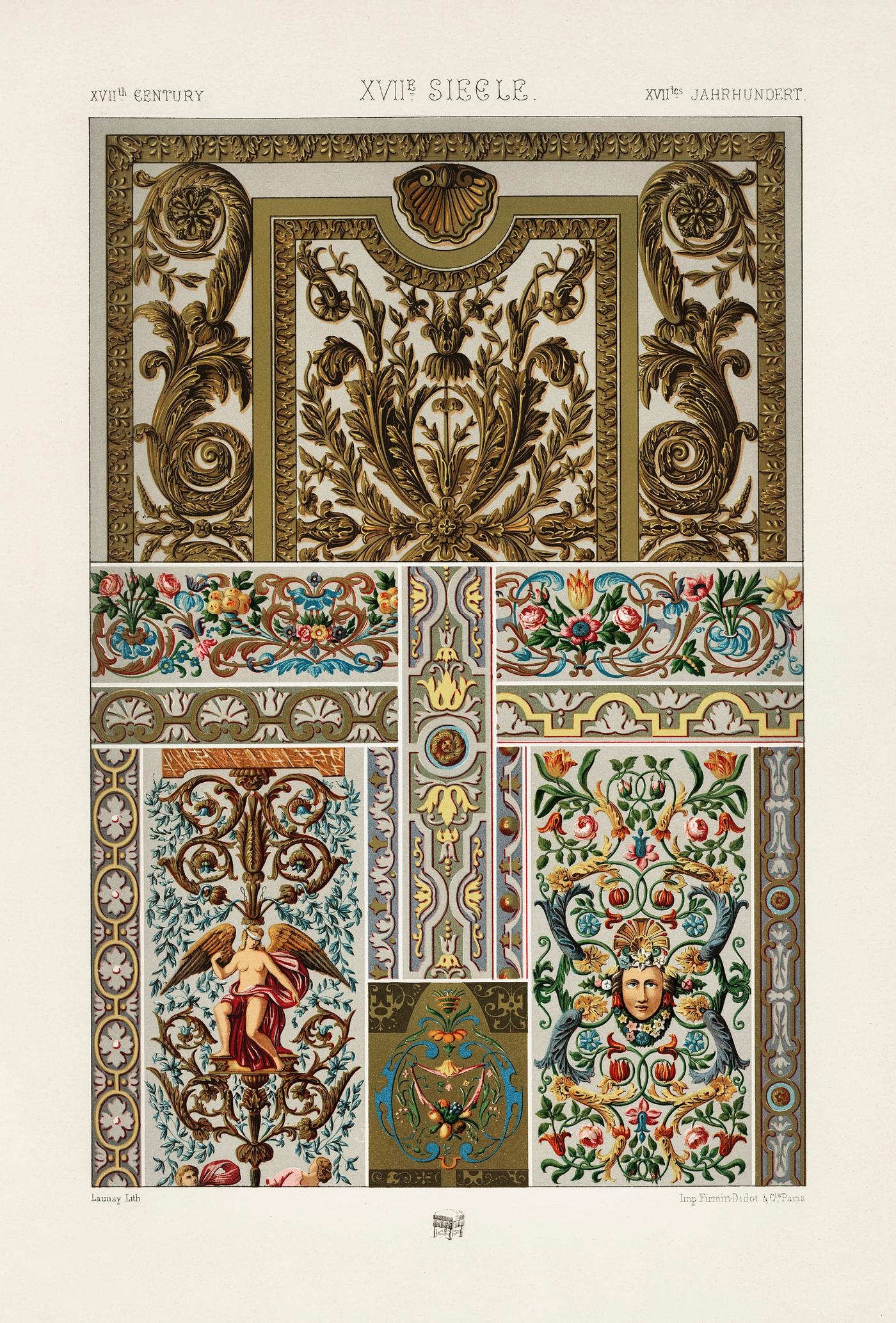 17th Century pattern from L'ornement Polychrome (1888) by Albert Racinet (1825–1893). Digitally enhanced from our... 17th Century pattern from L'ornement Polychrome (1888) by Albert Racinet (1825–1893). Digitally enhanced from our...