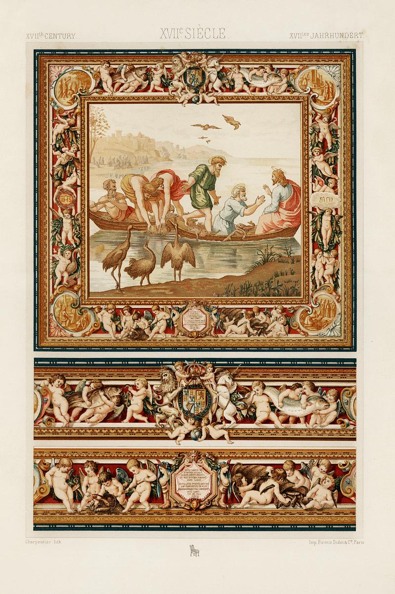 17th Century pattern from L'ornement Polychrome (1888) by Albert Racinet (1825–1893). Digitally enhanced from our own original 1888 edition. 17th Century pattern from L'ornement Polychrome (1888) by Albert Racinet (1825–1893). Digitally enhanced from our own…