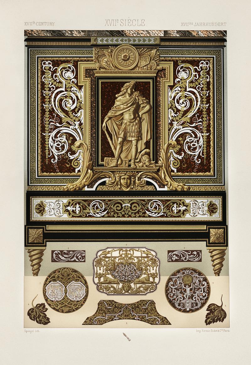 17th Century pattern from L'ornement Polychrome (1888) by Albert Racinet (1825–1893). Digitally enhanced from our own original 1888 edition. 17th Century pattern from L'ornement Polychrome (1888) by Albert Racinet (1825–1893). Digitally enhanced from our own…