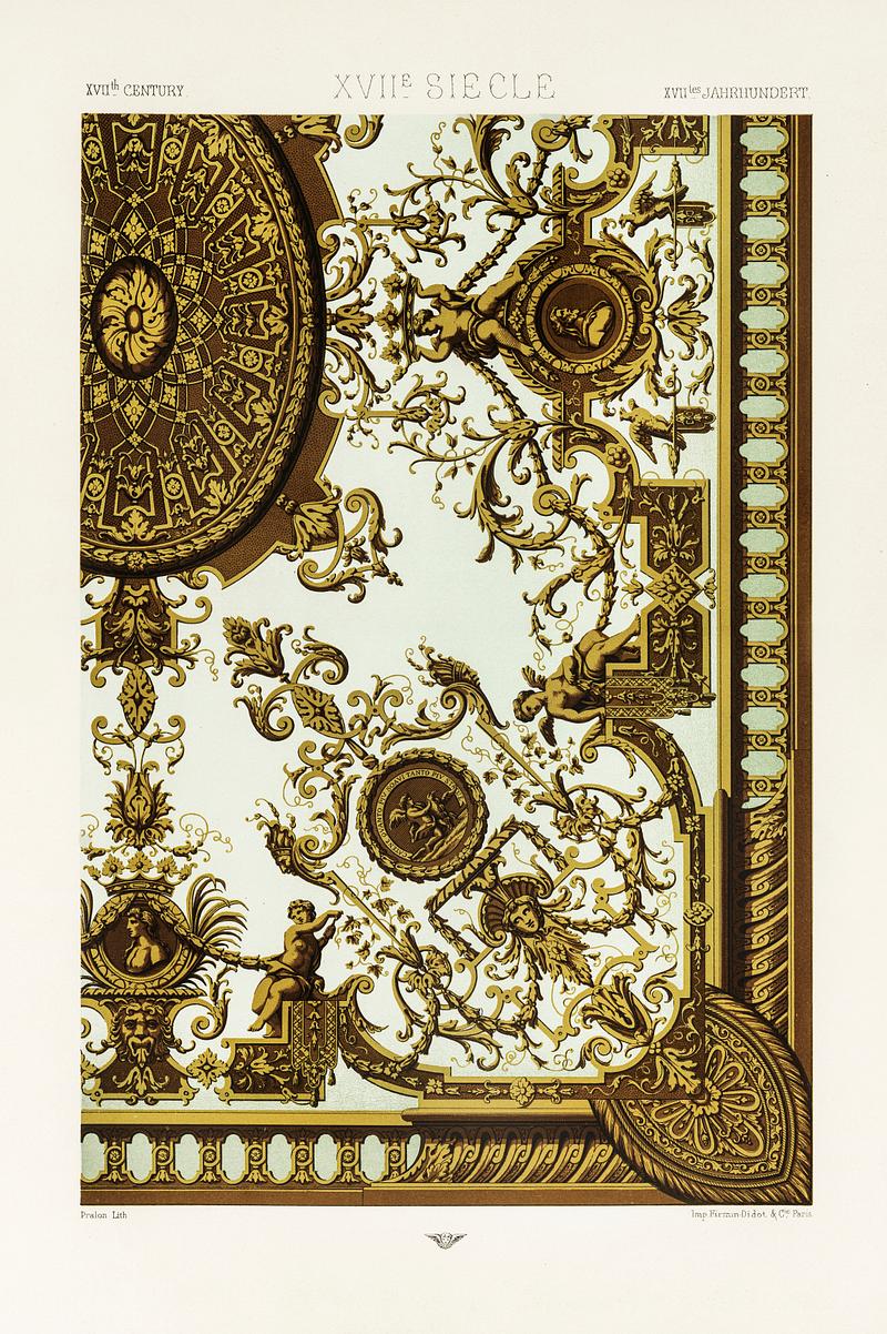 17th Century pattern from L'ornement Polychrome (1888) by Albert Racinet (1825–1893). Digitally enhanced from our own original 1888 edition. 17th Century pattern from L'ornement Polychrome (1888) by Albert Racinet (1825–1893). Digitally enhanced from our own…