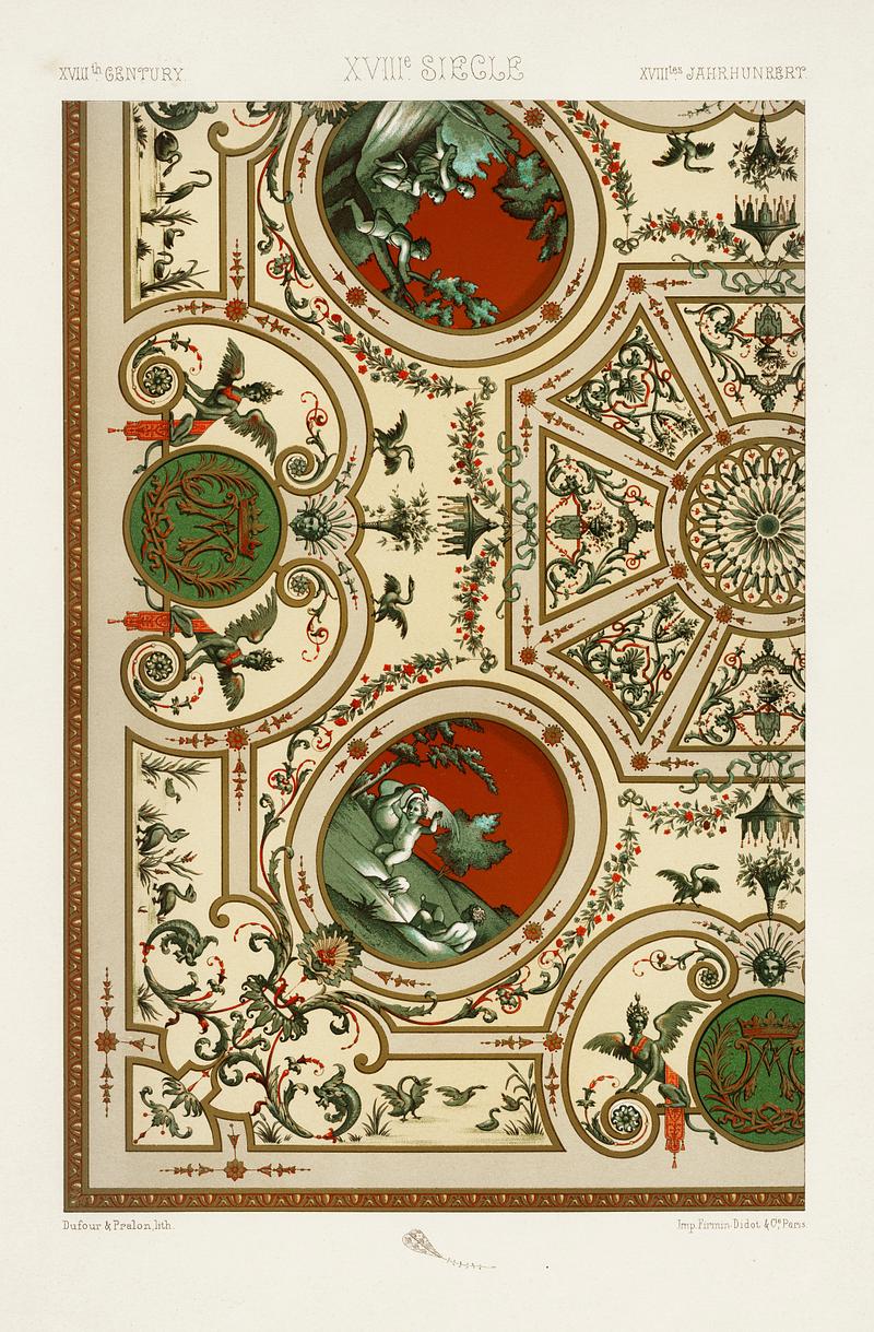 18th Century pattern from L'ornement Polychrome (1888) by Albert Racinet (1825–1893). Digitally enhanced from our own original 1888 edition. 18th Century pattern from L'ornement Polychrome (1888) by Albert Racinet (1825–1893). Digitally enhanced from our own…