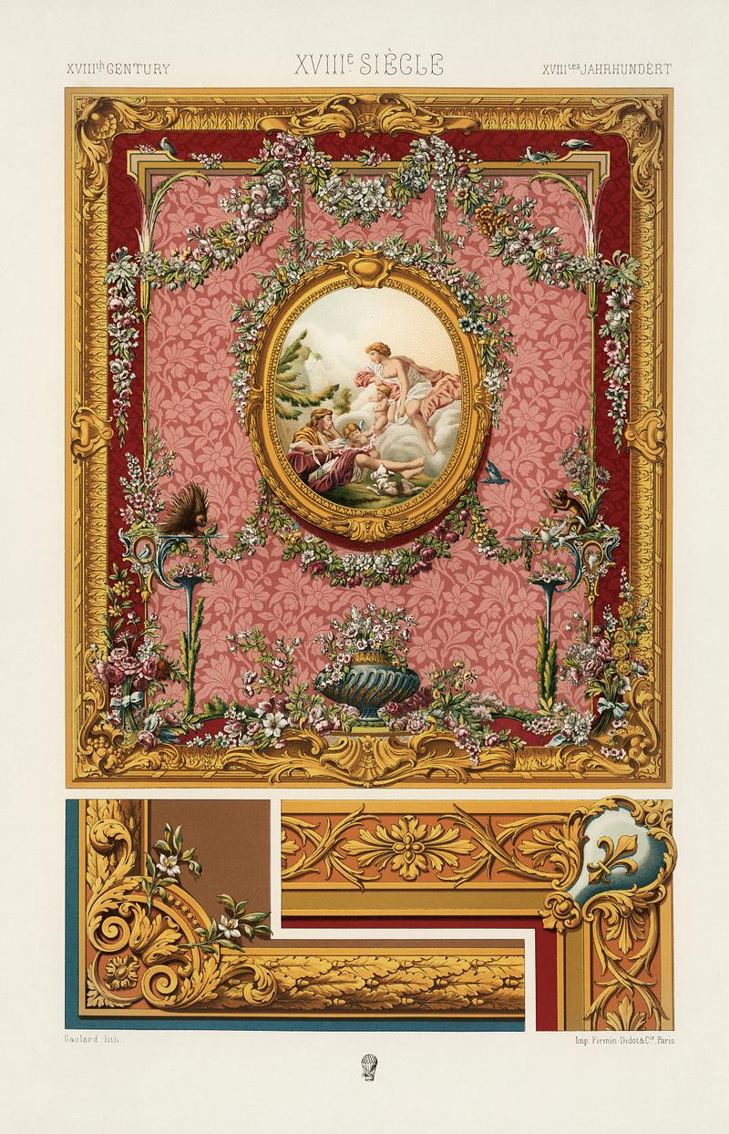 18th Century pattern from L'ornement Polychrome (1888) by Albert Racinet (1825–1893). Digitally enhanced from our own original 1888 edition. 18th Century pattern from L'ornement Polychrome (1888) by Albert Racinet (1825–1893). Digitally enhanced from our own…