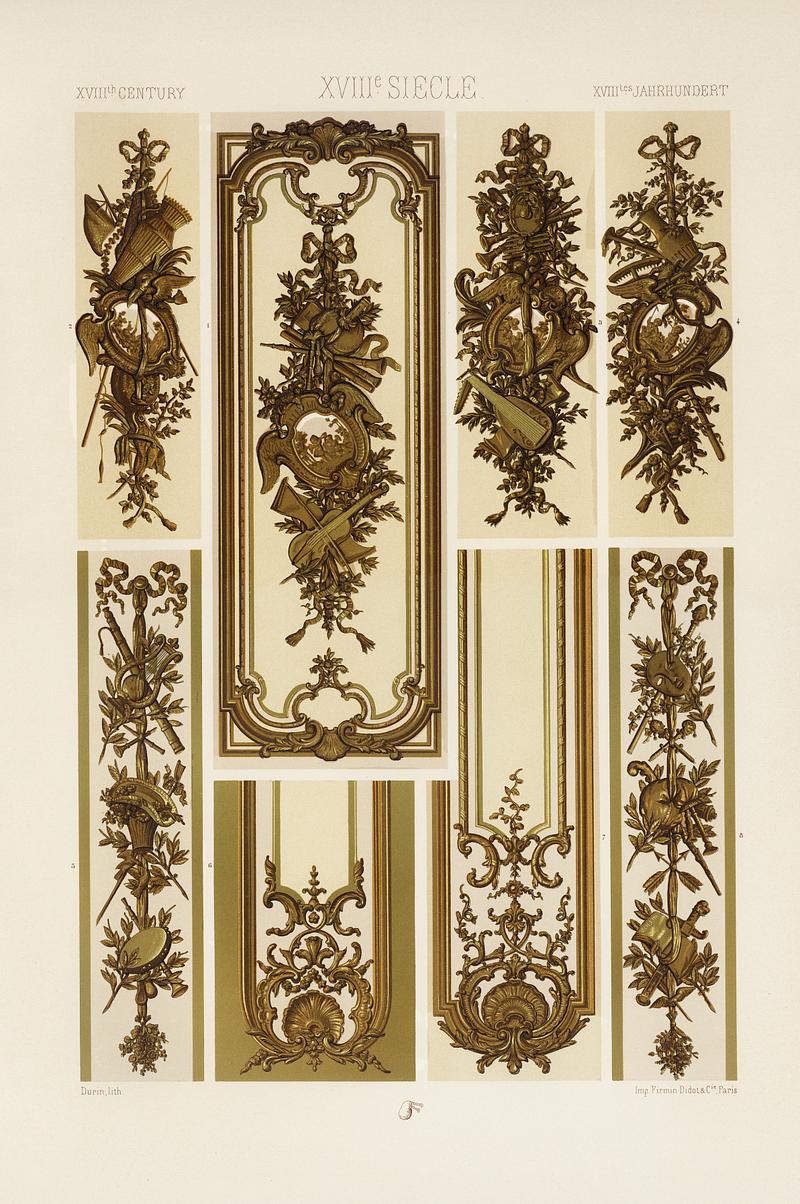 18th Century pattern from L'ornement Polychrome (1888) by Albert Racinet (1825–1893). Digitally enhanced from our own original 1888 edition. 18th Century pattern from L'ornement Polychrome (1888) by Albert Racinet (1825–1893). Digitally enhanced from our own…