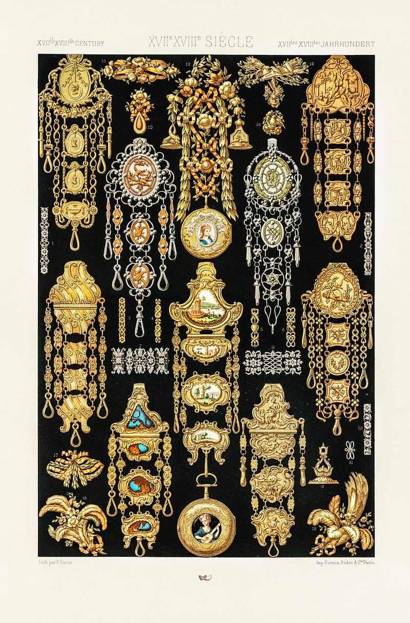 17th and 18th Century pattern from L'ornement Polychrome (1888) by Albert Racinet (1825–1893). Digitally enhanced from our own original 1888 edition. 17th and 18th Century pattern from L'ornement Polychrome (1888) by Albert Racinet (1825–1893). Digitally enhanced from our…