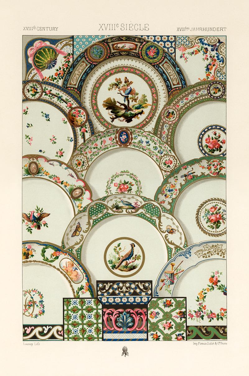 18th Century pattern from L'ornement Polychrome (1888) by Albert Racinet (1825–1893). Digitally enhanced from our own original 1888 edition. 18th Century pattern from L'ornement Polychrome (1888) by Albert Racinet (1825–1893). Digitally enhanced from our own…
