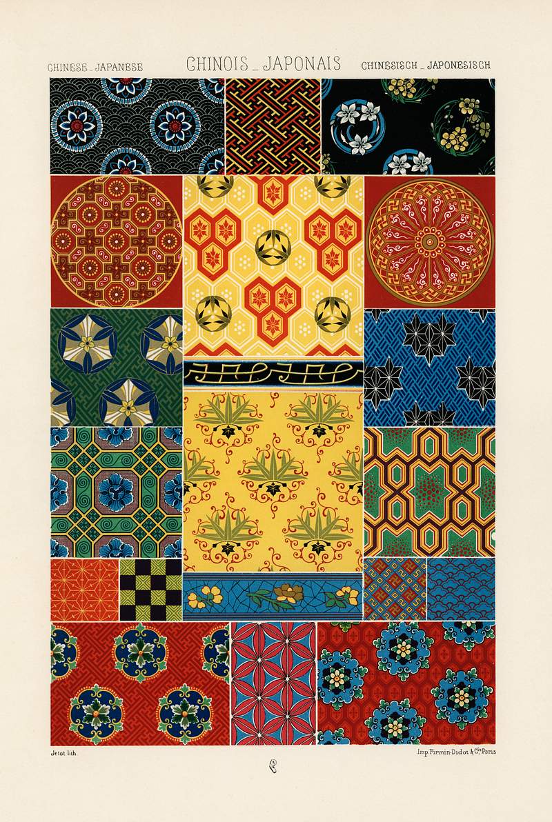 Chinese - Japanese pattern from L'ornement Polychrome (1888) by Albert Racinet (1825–1893). Digitally enhanced from our…