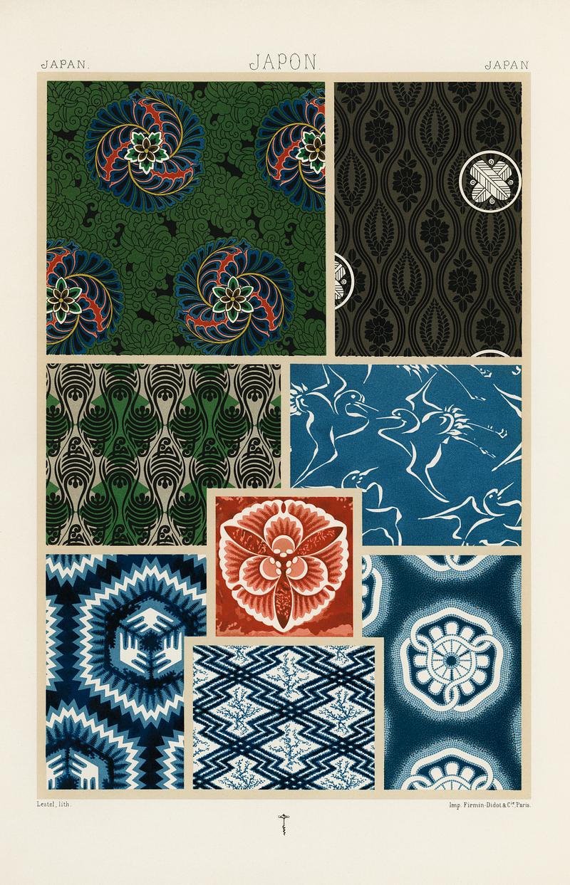 Japan pattern from L'ornement Polychrome (1888) by Albert Racinet (1825–1893). Digitally enhanced from our own original 1888 edition. Japan pattern from L'ornement Polychrome (1888) by Albert Racinet (1825–1893). Digitally enhanced from our own original…