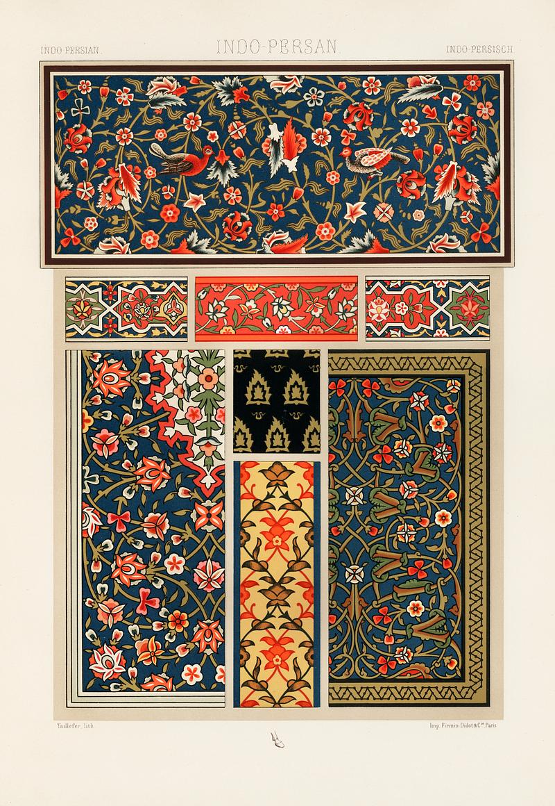 Indo-Persian pattern from L'ornement Polychrome (1888) by Albert Racinet (1825–1893). Digitally enhanced from our own original 1888 edition. Indo-Persian pattern from L'ornement Polychrome (1888) by Albert Racinet (1825–1893). Digitally enhanced from our own…