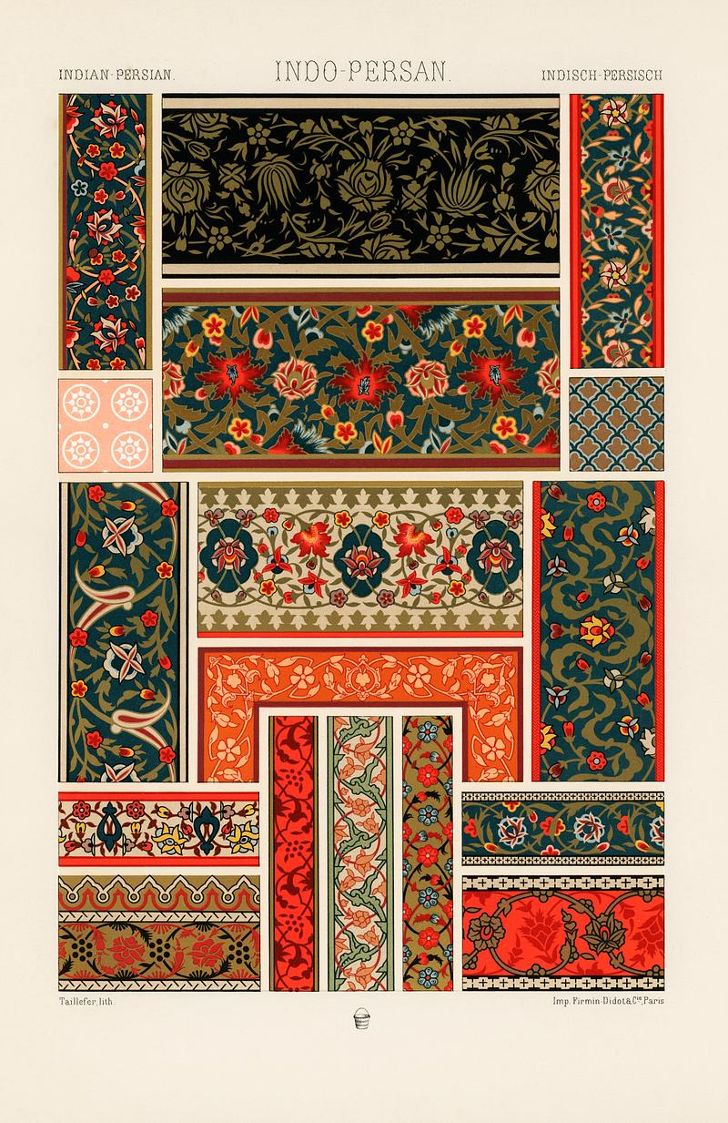 Indo-Persian pattern from L'ornement Polychrome (1888) by Albert Racinet (1825–1893). Digitally enhanced from our own original 1888 edition. Indo-Persian pattern from L'ornement Polychrome (1888) by Albert Racinet (1825–1893). Digitally enhanced from our own…