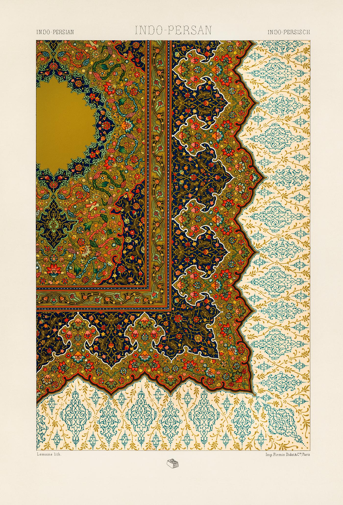 Indo-Persian pattern from L'ornement Polychrome (1888) by Albert Racinet (1825–1893). Digitally enhanced from our... Indo-Persian pattern from L'ornement Polychrome (1888) by Albert Racinet (1825–1893). Digitally enhanced from our...