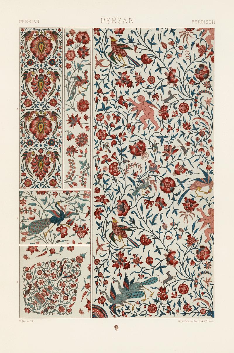 Persian pattern from L'ornement Polychrome (1888) by Albert Racinet (1825–1893). Digitally enhanced from our own original 1888 edition. Persian pattern from L'ornement Polychrome (1888) by Albert Racinet (1825–1893). Digitally enhanced from our own…