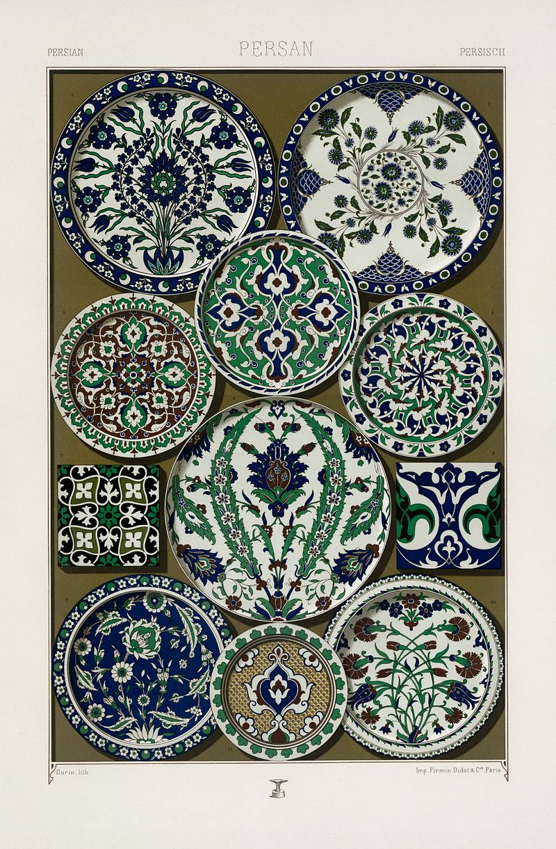 Persian pattern from L'ornement Polychrome (1888) by Albert Racinet (1825–1893). Digitally enhanced from our own original 1888 edition. Persian pattern from L'ornement Polychrome (1888) by Albert Racinet (1825–1893). Digitally enhanced from our own…