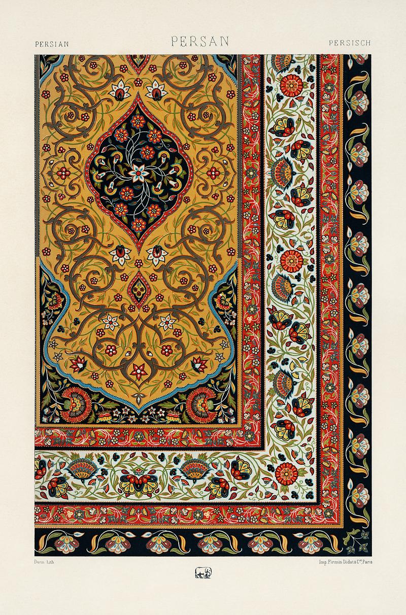 Persian pattern from L'ornement Polychrome (1888) by Albert Racinet (1825–1893). Digitally enhanced from our own original 1888 edition. Persian pattern from L'ornement Polychrome (1888) by Albert Racinet (1825–1893). Digitally enhanced from our own…