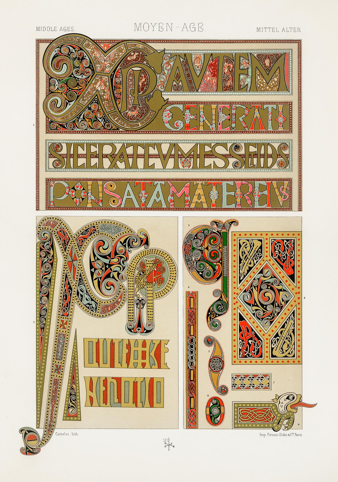 Middle-Ages pattern from L'ornement Polychrome (1888) by Albert Racinet (1825–1893). Digitally enhanced from our... Middle-Ages pattern from L'ornement Polychrome (1888) by Albert Racinet (1825–1893). Digitally enhanced from our...
