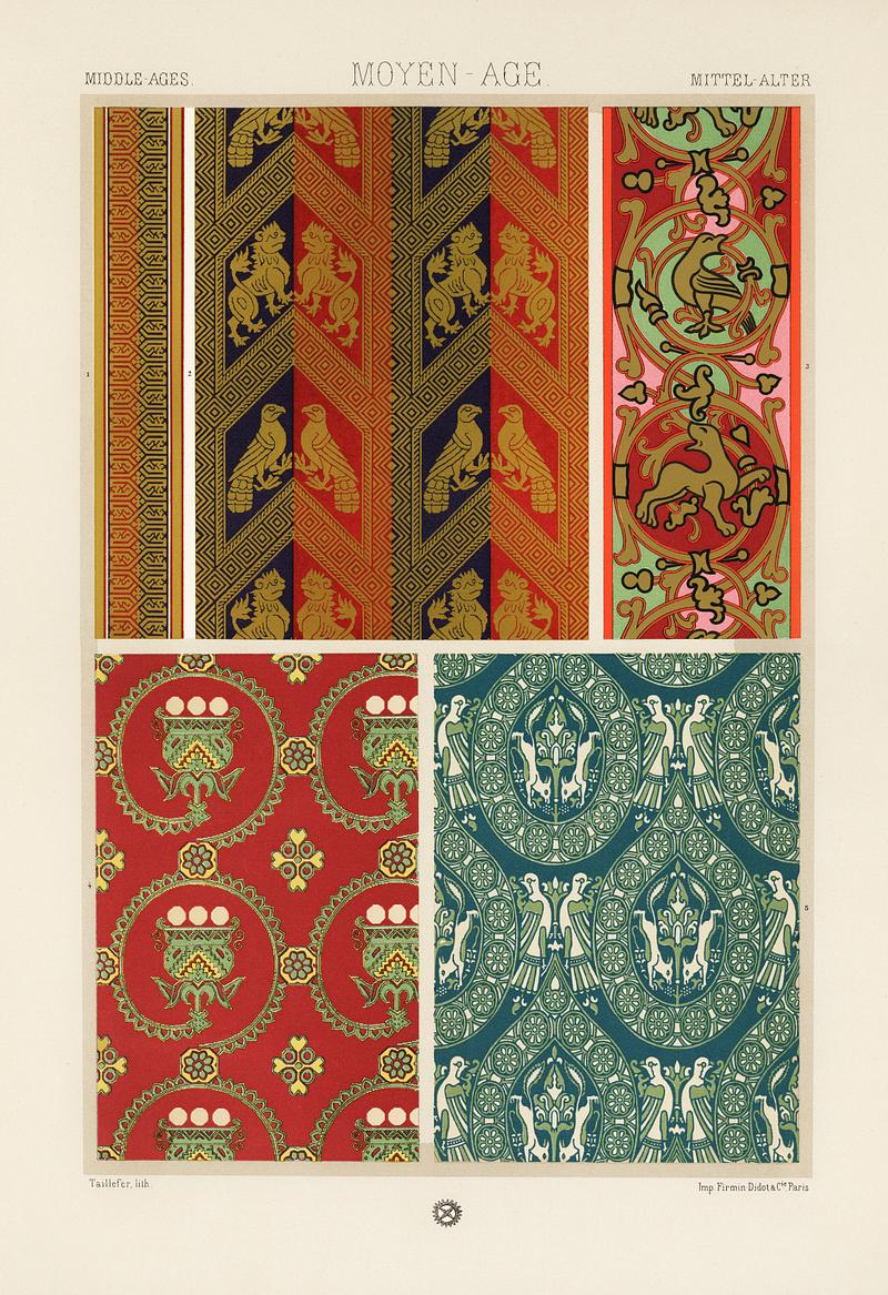 Middle-Ages pattern from L'ornement Polychrome (1888) by Albert Racinet (1825–1893). Digitally enhanced from our own original 1888 edition. Middle-Ages pattern from L'ornement Polychrome (1888) by Albert Racinet (1825–1893). Digitally enhanced from our own…