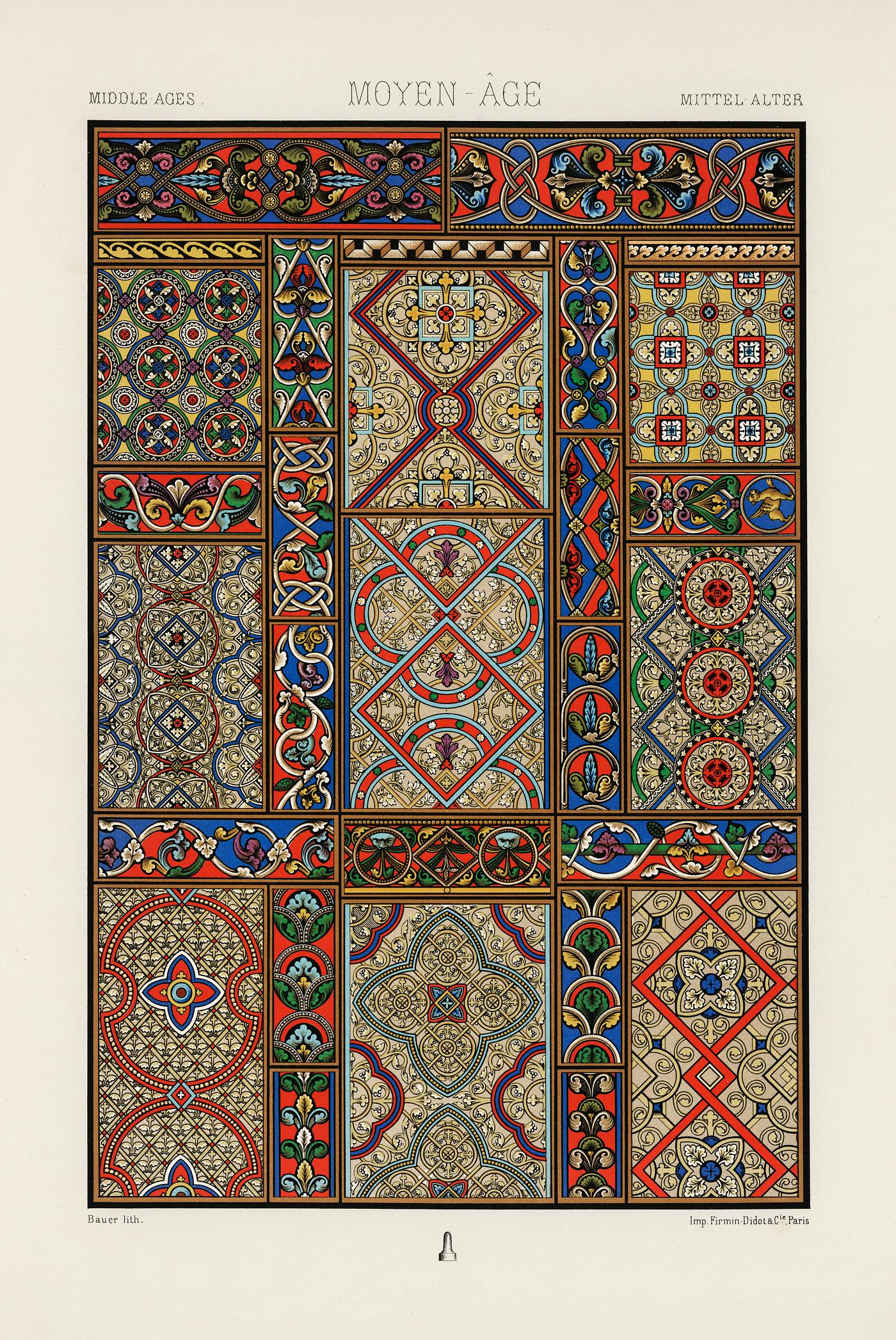 Middle-Ages pattern from L'ornement Polychrome (1888) by Albert Racinet (1825–1893). Digitally enhanced from our... Middle-Ages pattern from L'ornement Polychrome (1888) by Albert Racinet (1825–1893). Digitally enhanced from our...