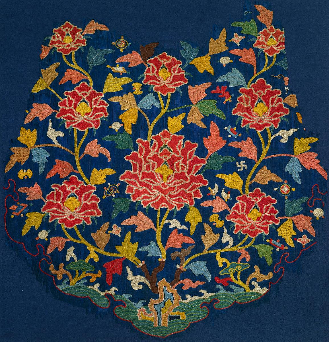 Chinese embroidery from a Cloud Collar:… | Free public domain illustration Chinese embroidery from a Cloud Collar: Ocean, Rocks, and Peonies in high resolution during the Yuan dynasty (1271…