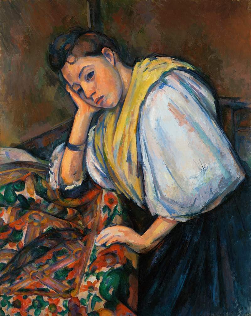 Young Italian Woman at a Table (ca. 1895–1900) by Paul Cézanne. Original from The Getty. Digitally enhanced by…