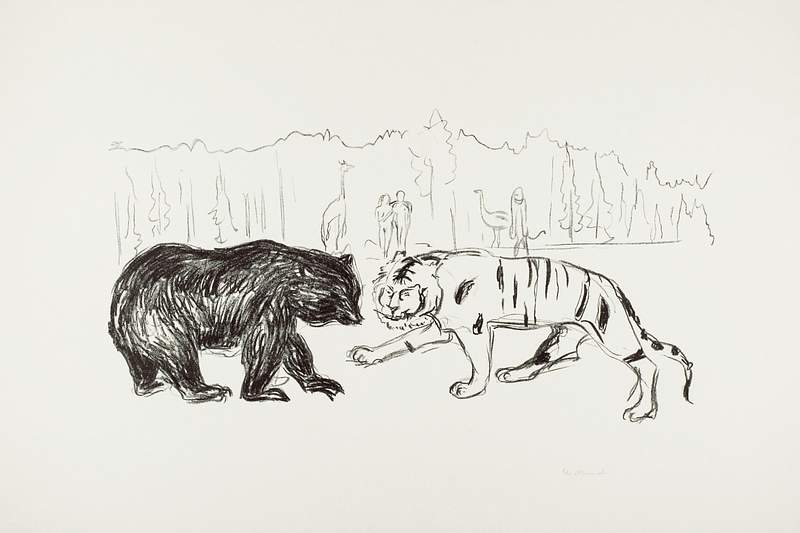The Tiger and the Bear (ca. 1908–1909) by Edvard Munch. Original from The Art Institute of Chicago. Digitally enhanced…