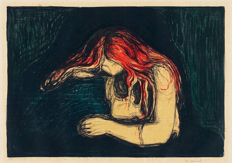 The Vampire II (ca. 1895–1902) by Edvard Munch. Original from The Art Institute of Chicago. Digitally enhanced by…