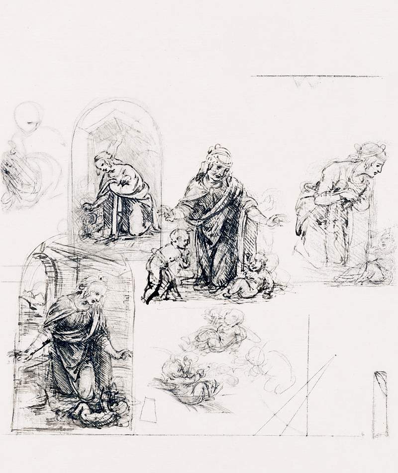 Compositional Sketches for the Virgin Adoring the Christ Child, with and without the Infant St. John the Baptist; Diagram of…