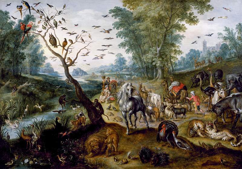 Noah's Family Assembling Animals before the Ark (ca. 1660) painting in high resolution by Jan van Kessel. Original from The…