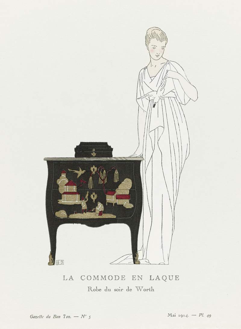 La commode en laque (1914) print in high resolution by Bernard Boutet de Monvel, published in Gazette de Bon Ton. Original…
