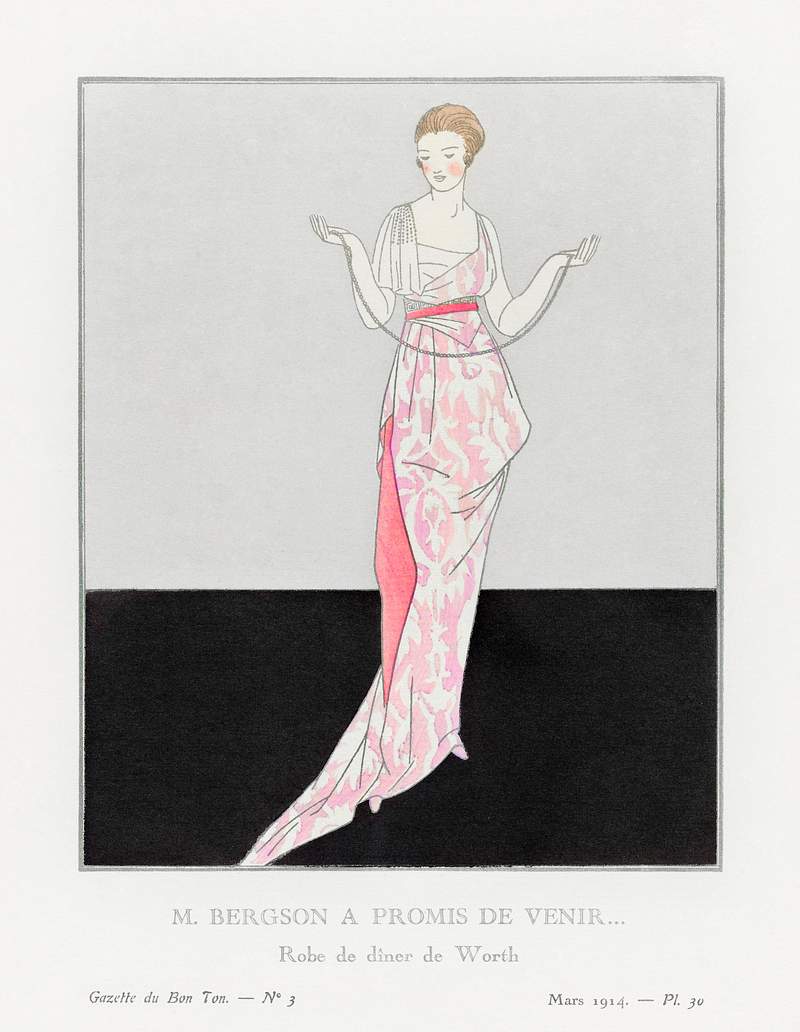 M. Bergson a promis de venir: Robe de dîner de Worth (1914) print in high resolution by Bernard Boutet de Monvel…