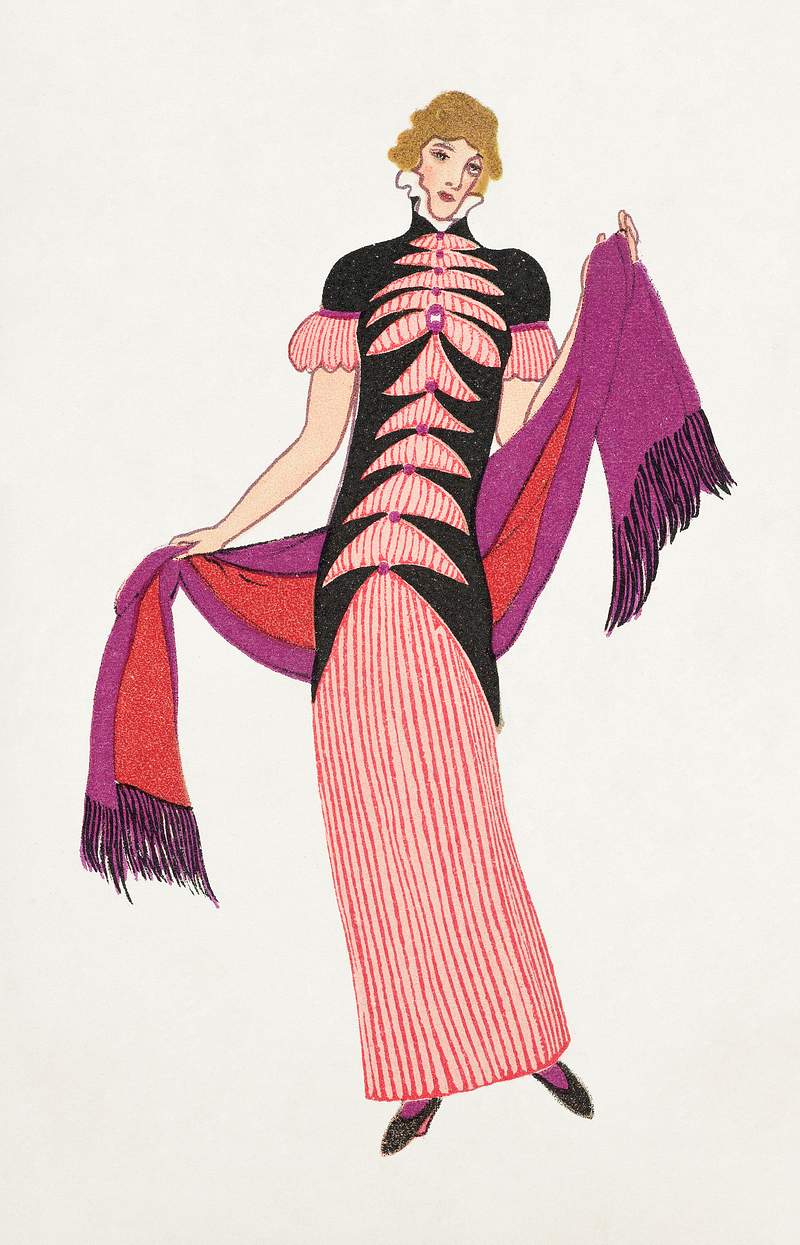 Woman in a long tubular pink dress (1912) fashion print in high resolution by Otto Friedrich Carl Lendecke. Original from The…