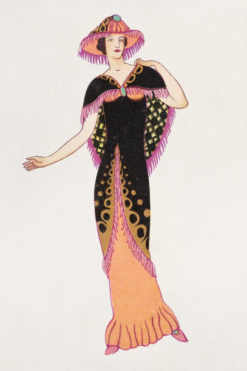 Woman in a black tubular dress (1912) fashion print in high resolution by Otto Friedrich Carl Lendecke. Original from The MET…