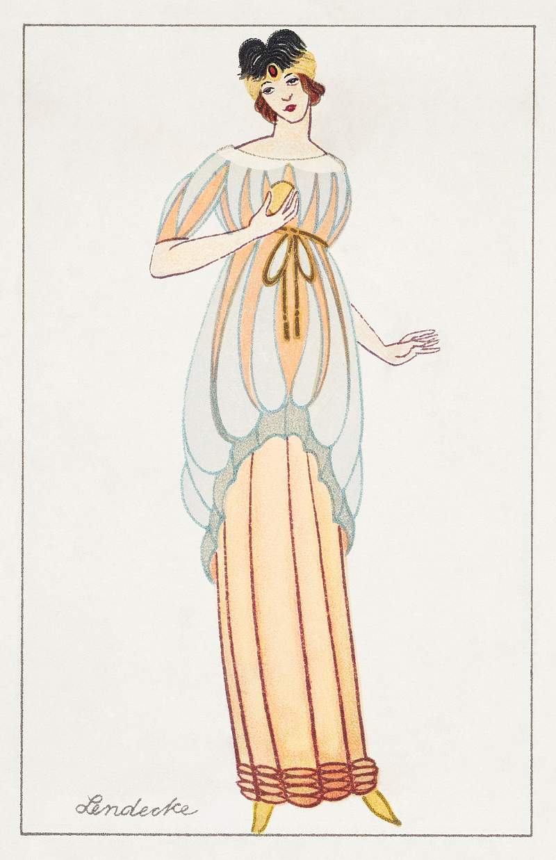 Woman in anklelength tubular dress (1912) fashion print in high resolution by Otto Friedrich Carl Lendecke. Original from The…
