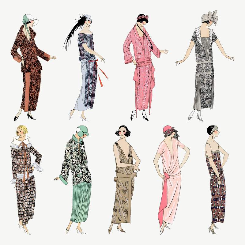 Woman vector in fashionable vintage dress,… | Royalty free stock Illustration | High Resolution graphic Woman vector in fashionable vintage dress, remixed from vintage illustration published in Très Parisien