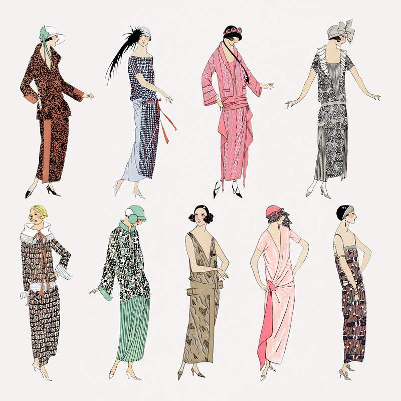 Woman psd in fashionable vintage dress,… | Royalty free stock Illustration | High Resolution graphic Woman psd in fashionable vintage dress, remixed from vintage illustration published in Très Parisien