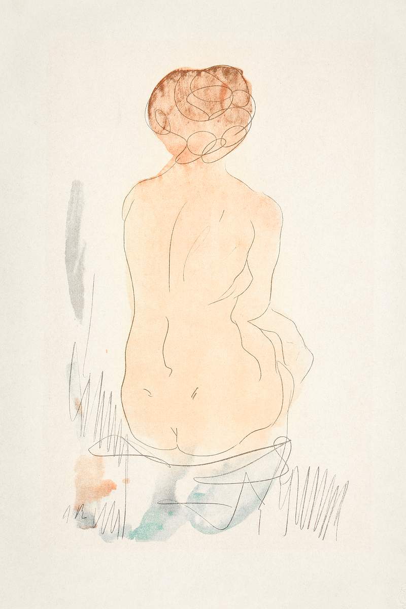 Naked woman posing sensually, vintage erotic art. Seated Nude, Seen from the Back by Auguste Rodin. Original from The Yale…