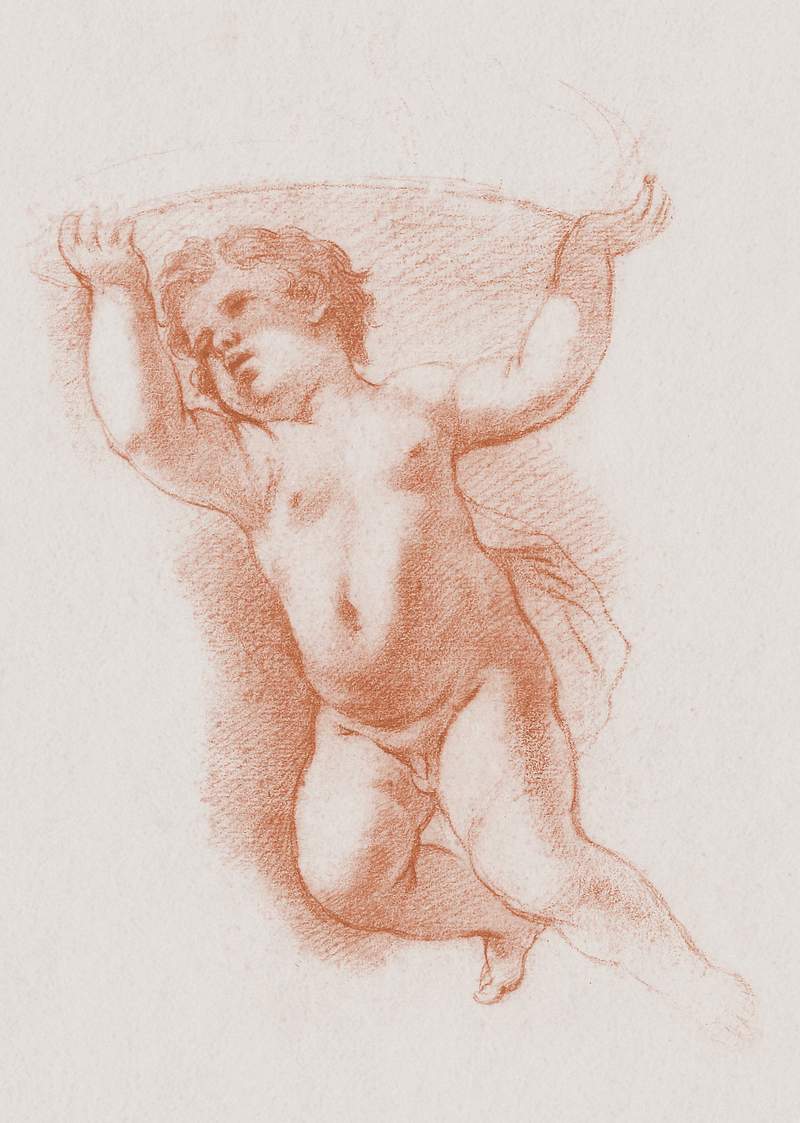 Flying Putto Supporting a Crown by Anton Domenico Gabbiani. Original from The MET museum. Digitally enhanced by rawpixel.