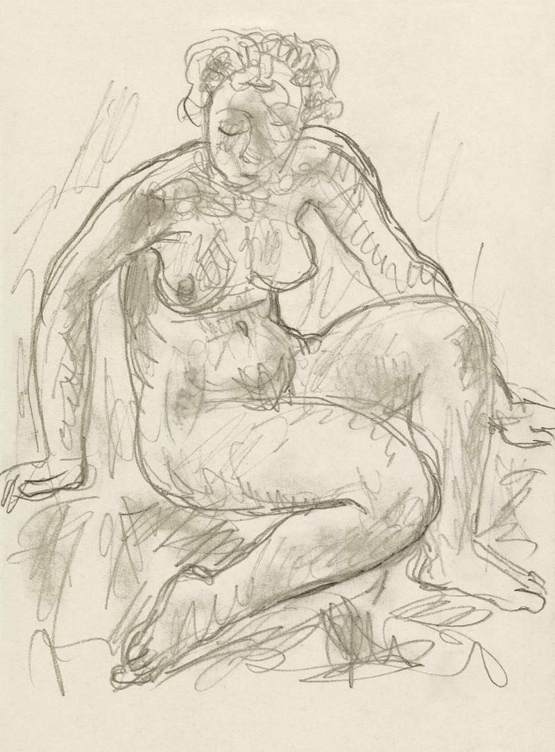 Naked woman showing her breasts, vintage nude illustration. Seated Female Nude (1891–1941) by Leo Gestel. Original from…
