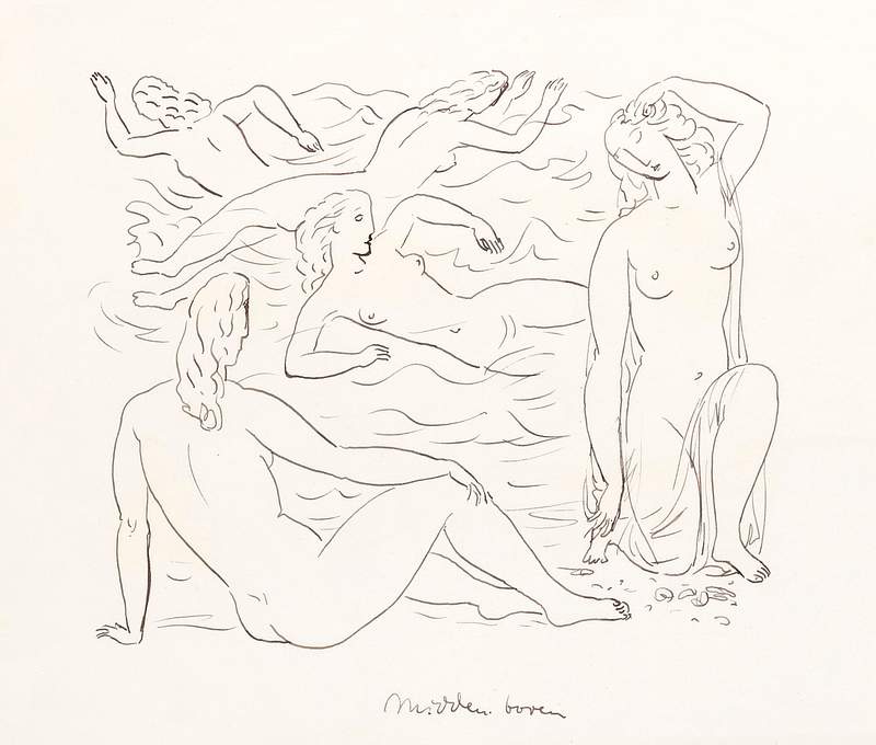 Schetsblad met naakt zwemmende vrouwen aan het strand (1891–1941) by Leo Gestel. Original from The Rijksmuseum.…