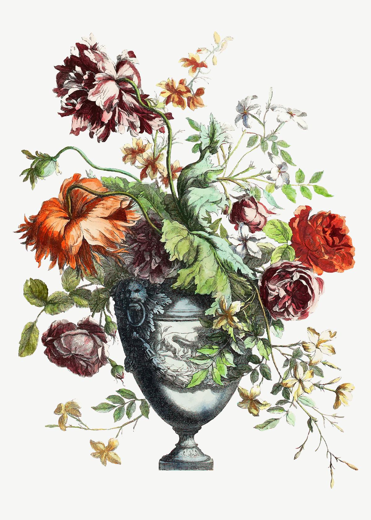 Vintage vase of flowers vector | Premium Vector Illustration - rawpixel