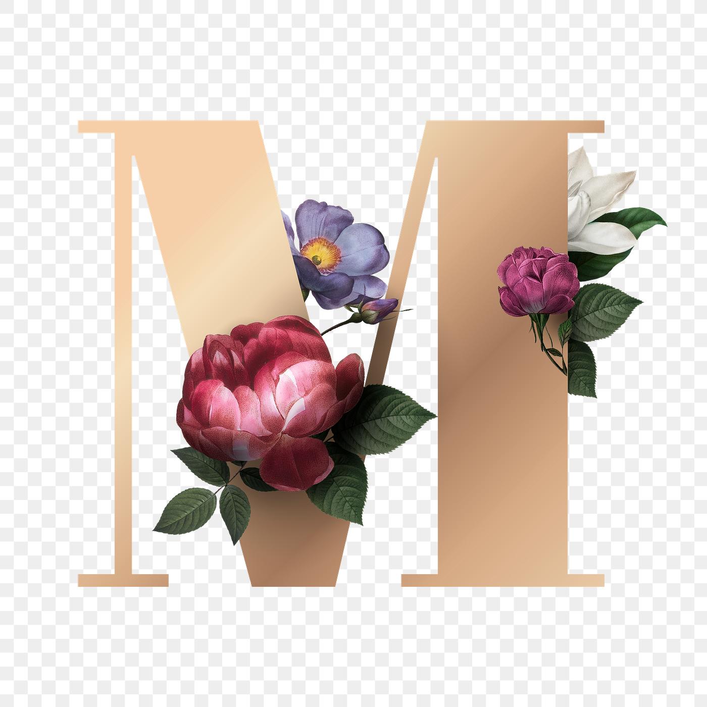 Floral letter M font Classic and elegant floral alphabet font letter M transparent png