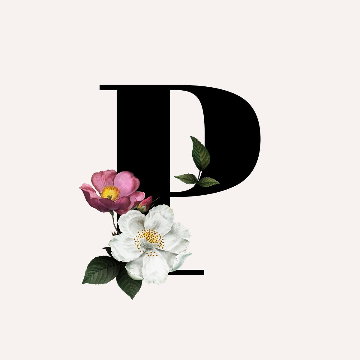 Floral letter P font Royalty free stock vector