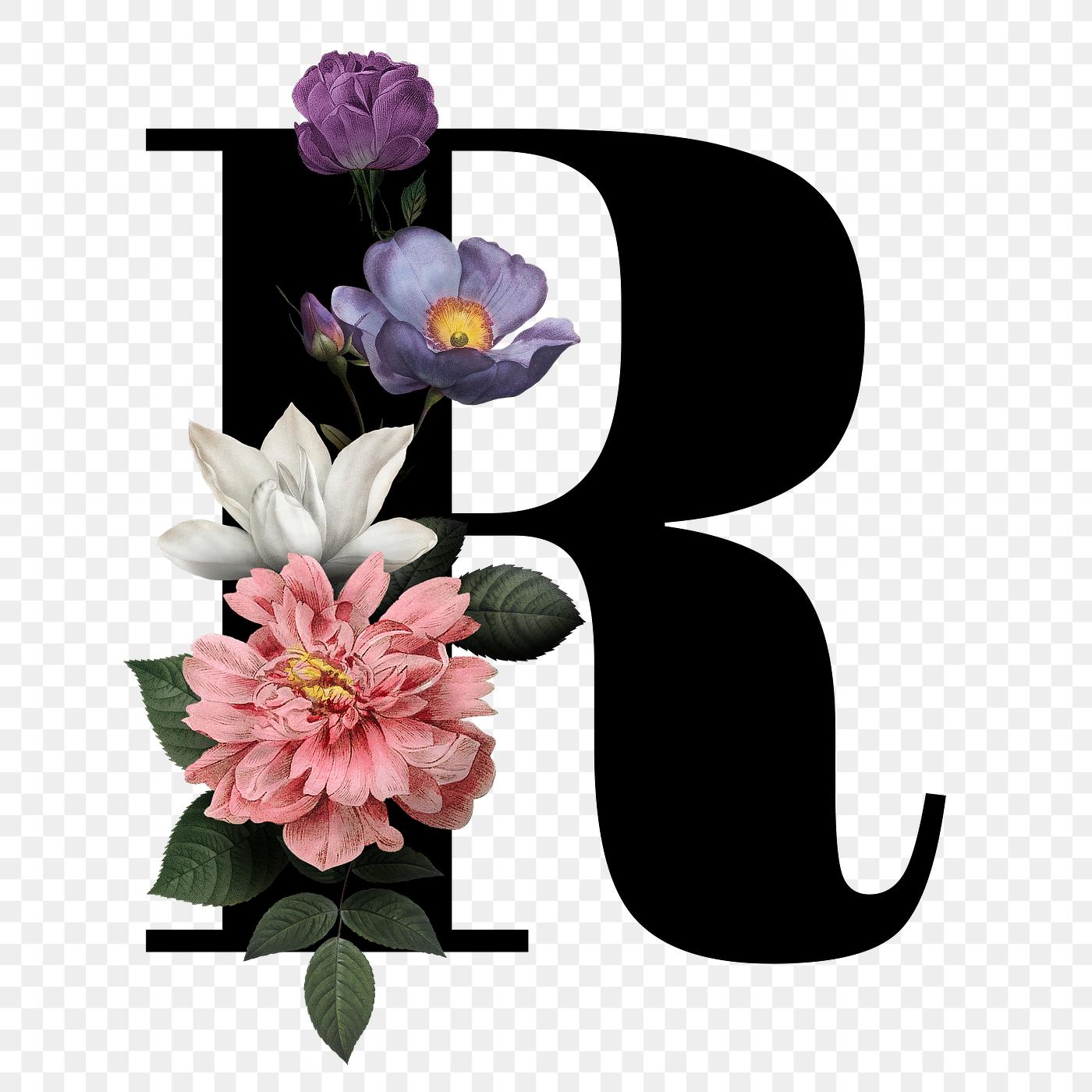 Floral letter R font Classic and elegant floral alphabet font letter R transparent png