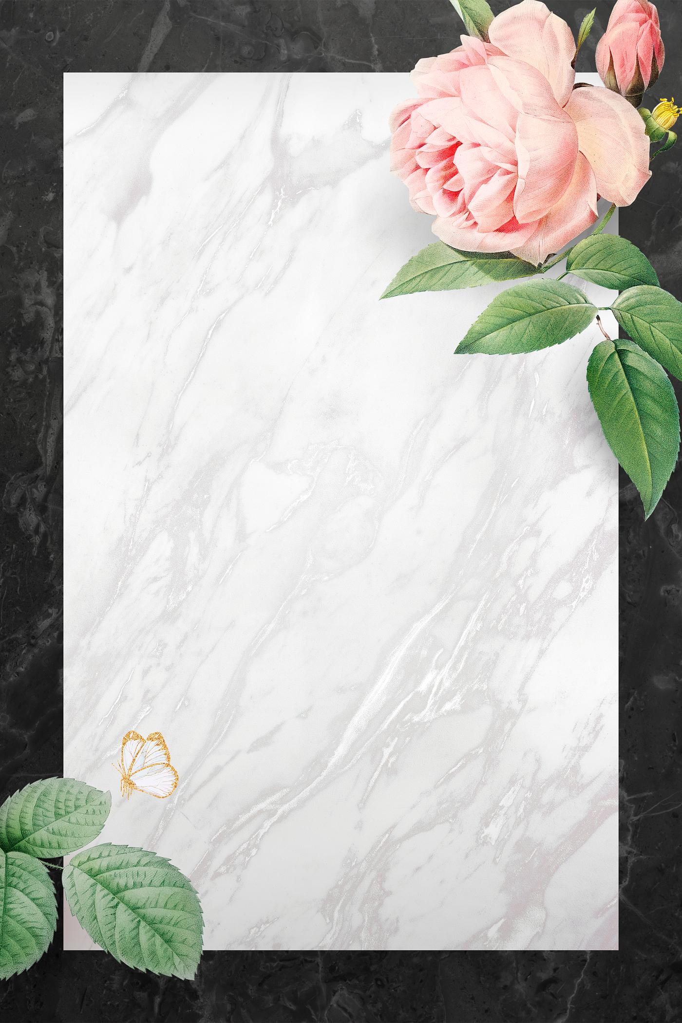 Pink rose frame on a marble textured background illustration Pink rose frame on a marble textured background illustration